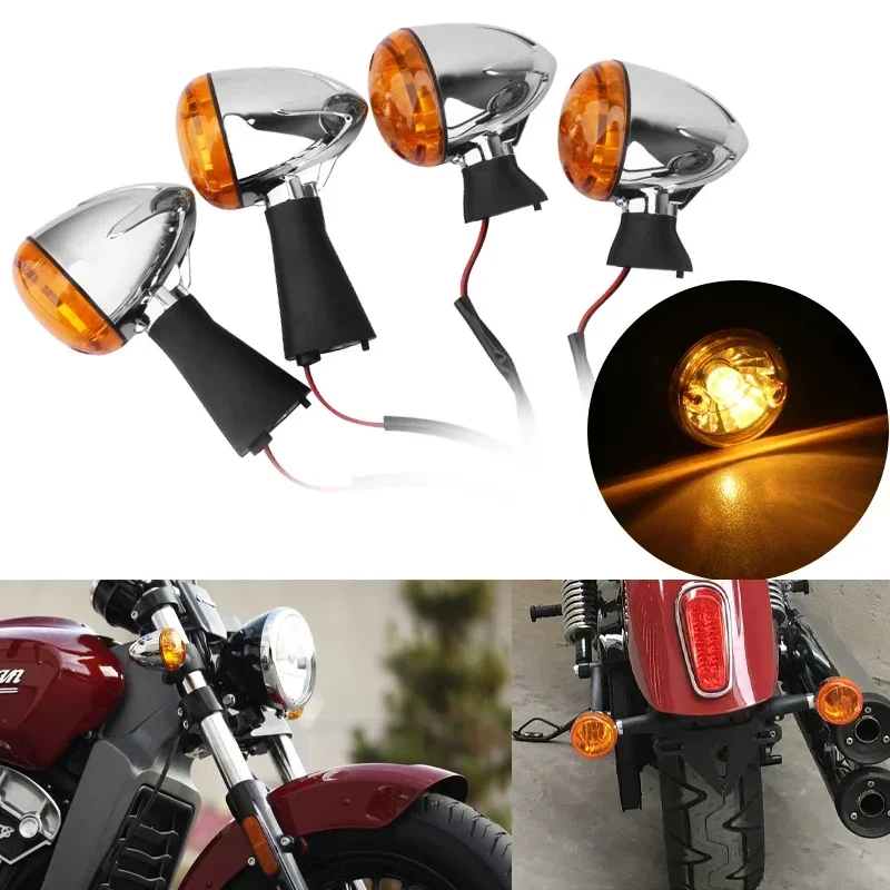 

Turn Signal Indicator Light Motorcycle Blinker Front Rear Chrome Bullet For Indian Scout Sixty BOBBER 2014-2021 2019 2020