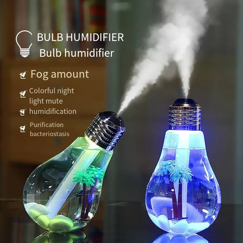 Creative Style Small Night Light Micro Landscape Mister Smoke Emitting Usb Silent Small Colorful Light Bulb Portable Humidifier