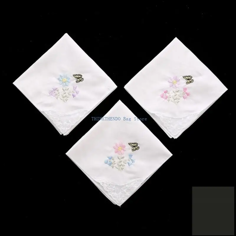 340D Womens Soft Solid Candy Color Flowers Lace Edging Hankies for Wedding Party