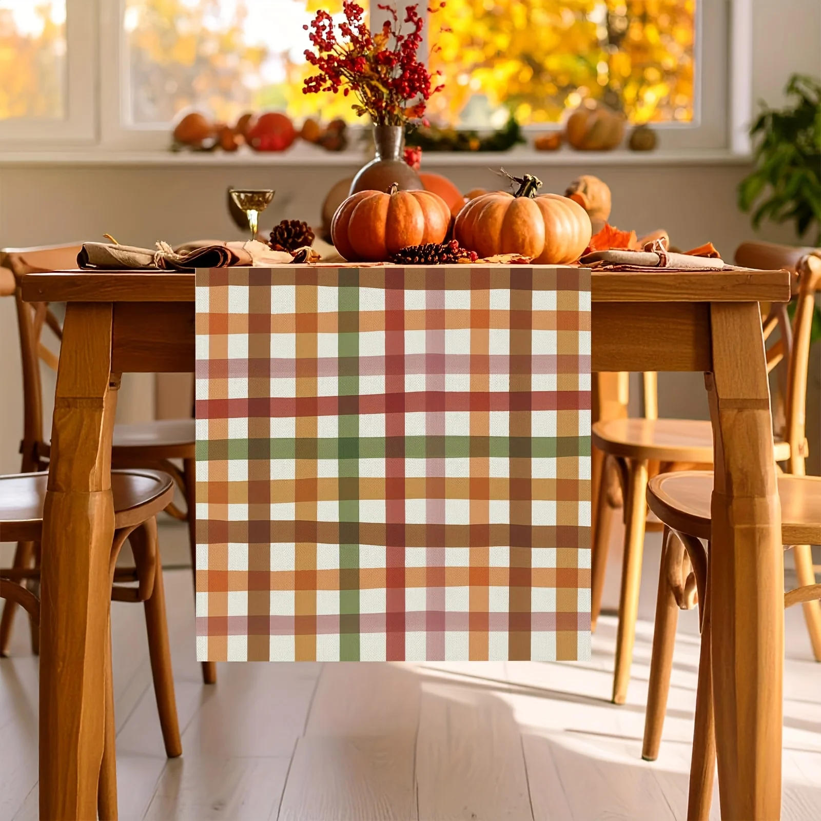1 Piece of Retro Plaid Theme Table Runner, Colorful Plaid Pattern, Suitable for Pastoral Style Restaurants, Retro Cafes, Country B&Bs, Autumn Family Dinners, Farm-Themed Parties, Handmade Market Stalls, American Home Decorations, Outdoor Picnic Scenes, Using Classic Plaid to Cover Diverse Warm/Retr