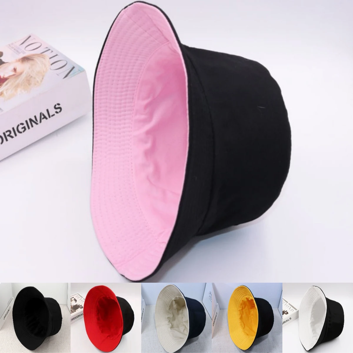 

Fashion Solid Color Reversible Bucket Hat Women Men Outdoor Fishing Fisherman Hat Cycling Hiking Travelling Sunscreen Panama Cap