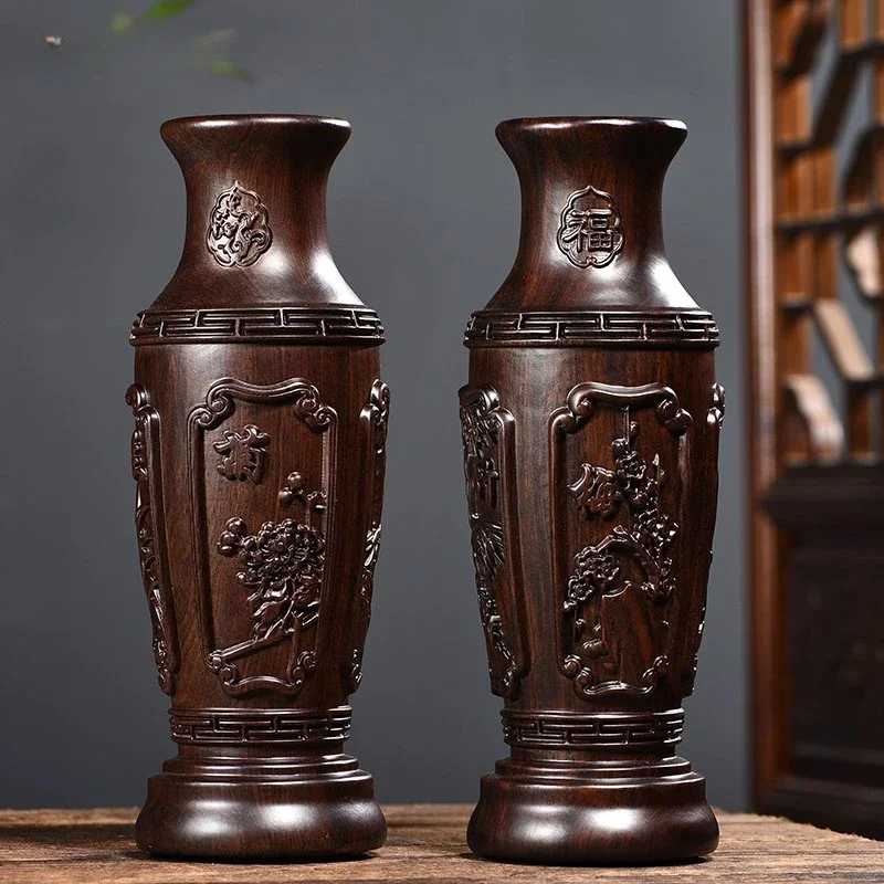 

Ebony carved vase decoration home flower arrangement Plum orchid bamboo chrysanthemum mahogany decorative crafts gifts