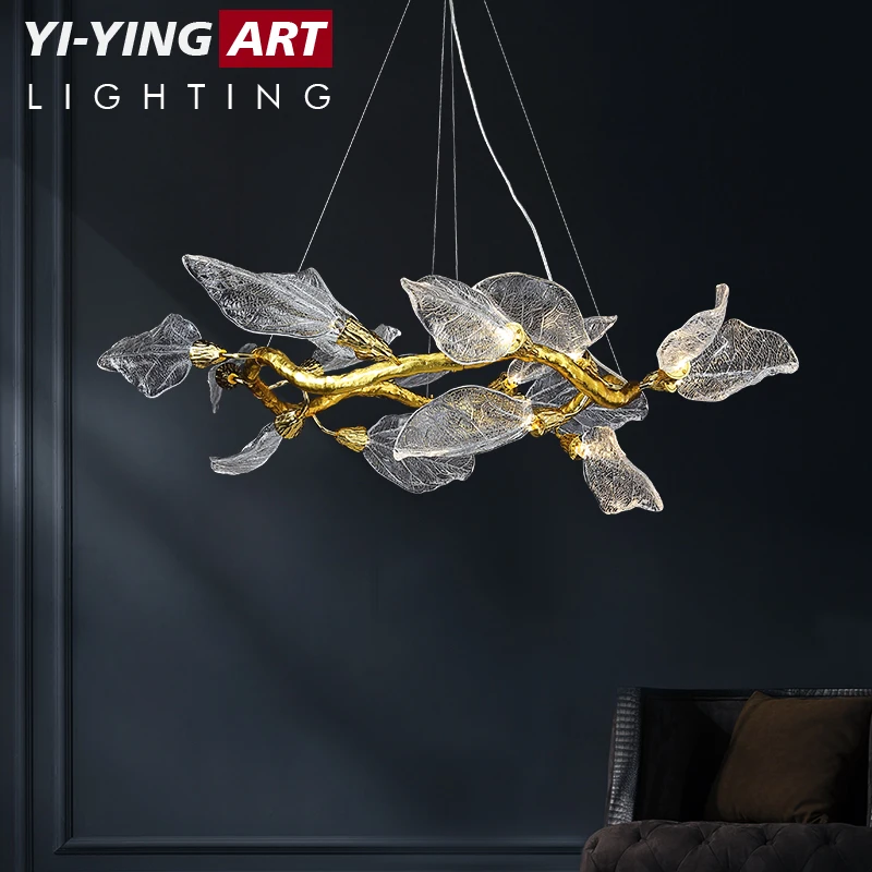 Restaurant Pendant Light 2024 New Post-modern Light Luxury High-end Retro Art Living Room French Leaf Branch Pendant Light