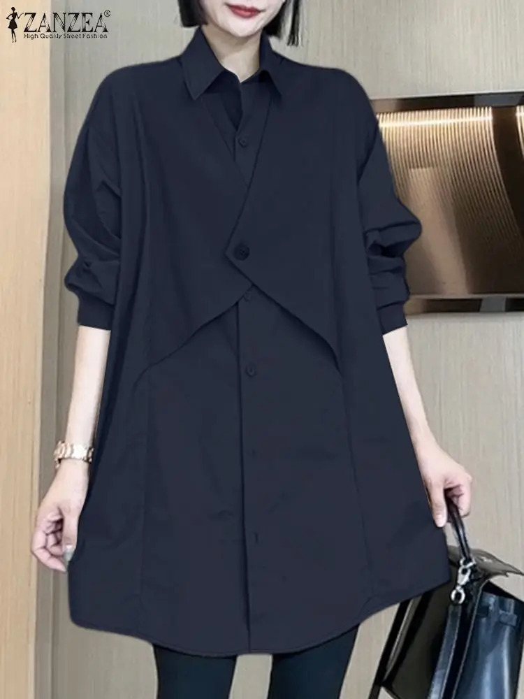 Stylish Autumn Shirts ZANZEA Women Long Sleeve O Neck Blouse Solid Loose Long Tops Casual Baggy Work Holiday Blusas Oversize