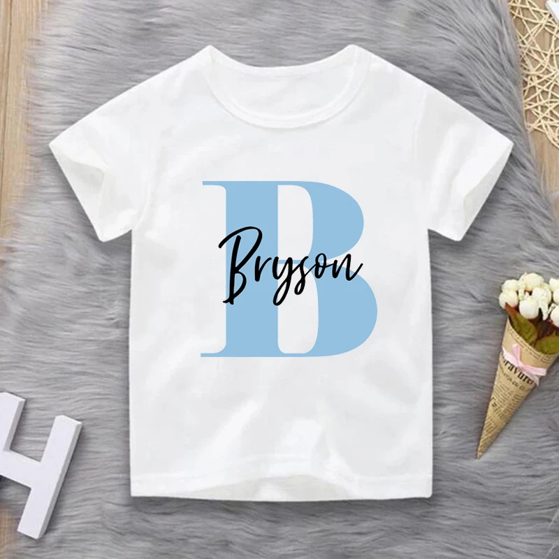 Personalized Alphabet Letter Name Boy T-Shirt Custom Kids Initial Name Shirt Funny White Children Shirts Tees Kids Birthday Gift