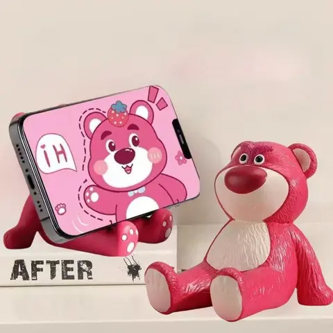 Anime Disney Toy Story Lotso Mobile Phone Holder Figurine Toy Animal Strawberry Bear Figure Desk Ornaments Model Toys Gifts