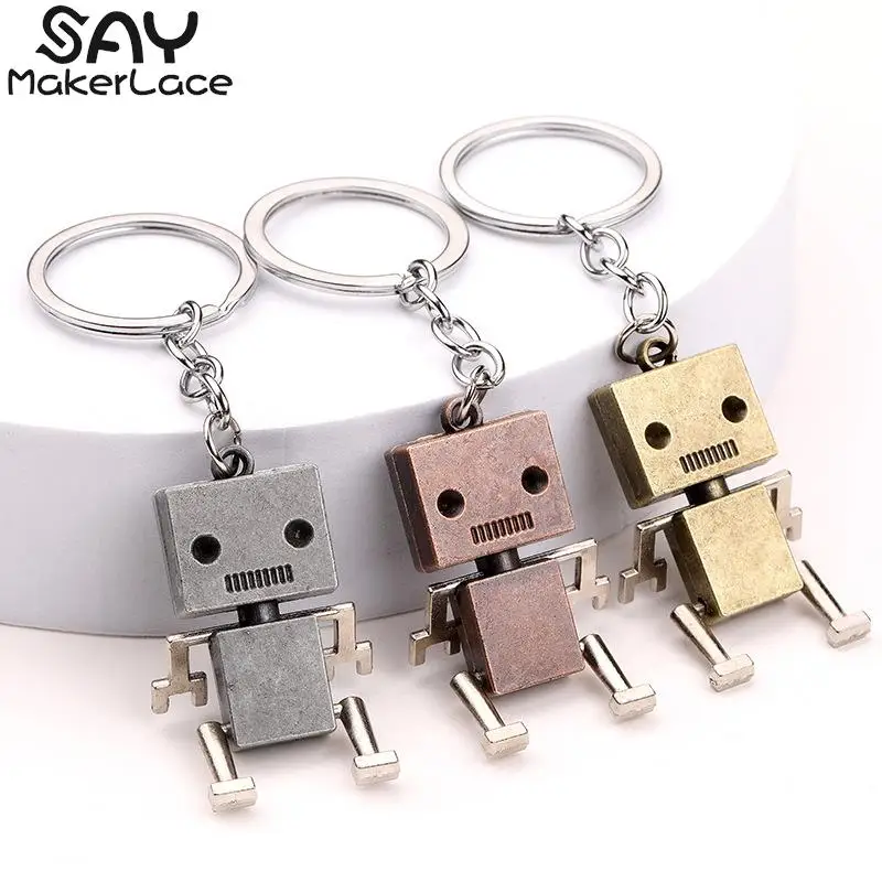 1PCS Vintage Metal Movable Alloy Robot Charm Keychain Men Women Fashion Car Key Ring Jewelry Bag Pendant Accessories