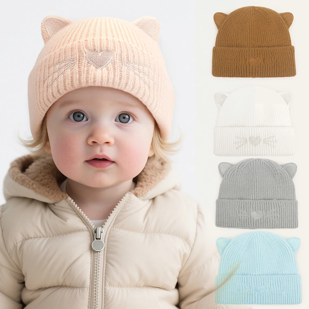 

0-5Y Cute Cat Baby Knit Hat Newborn Warm Beanies Cartoon Knitted Bonnet Twins Baby Girls Boys Winter Hats Turban Cap Bebe Gorro