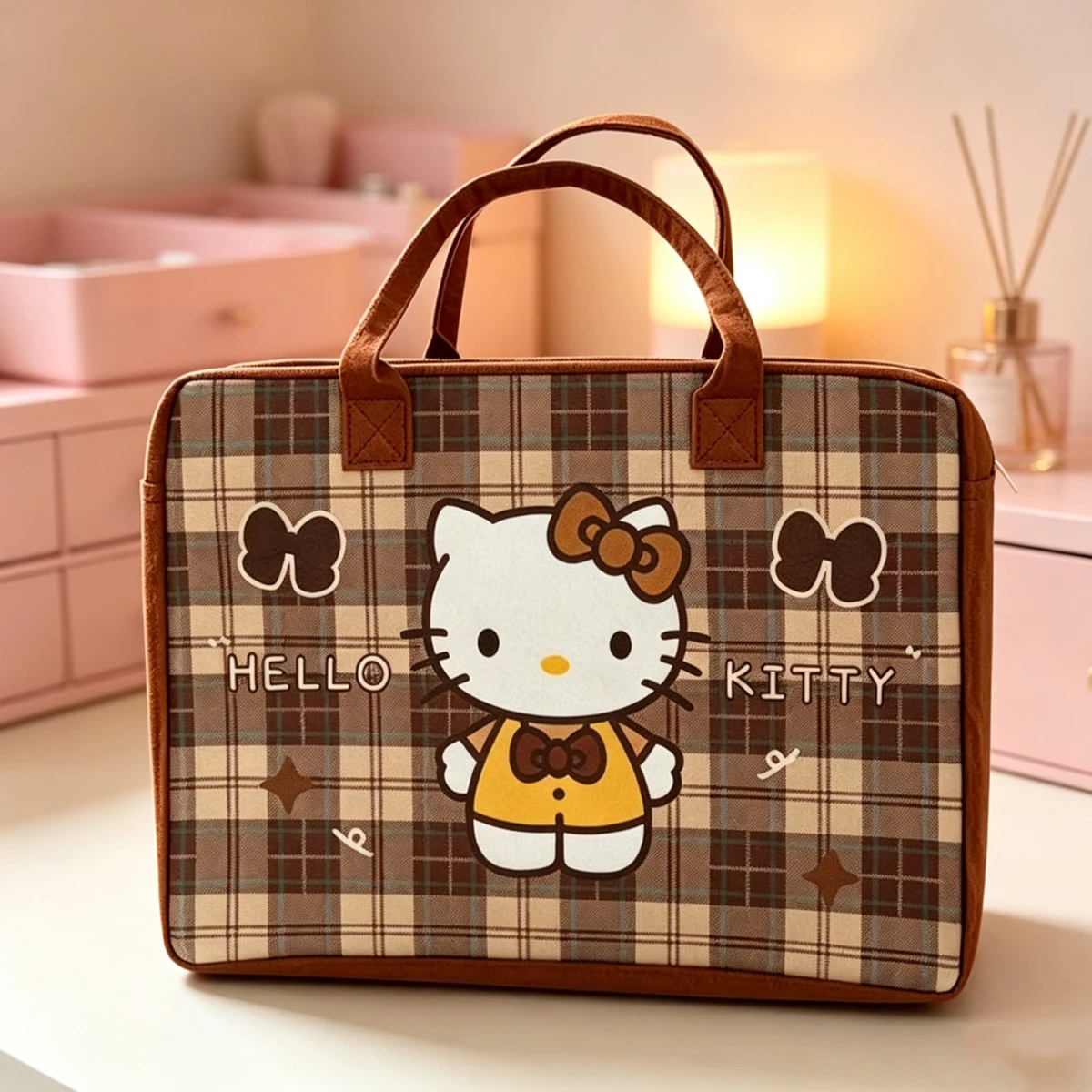 Cute Hello Kitty Felt Tote Bag,Large makeup bag，Capacity Handbag Reusable Shopping Bag Casual Storage Shoulder Bag for School