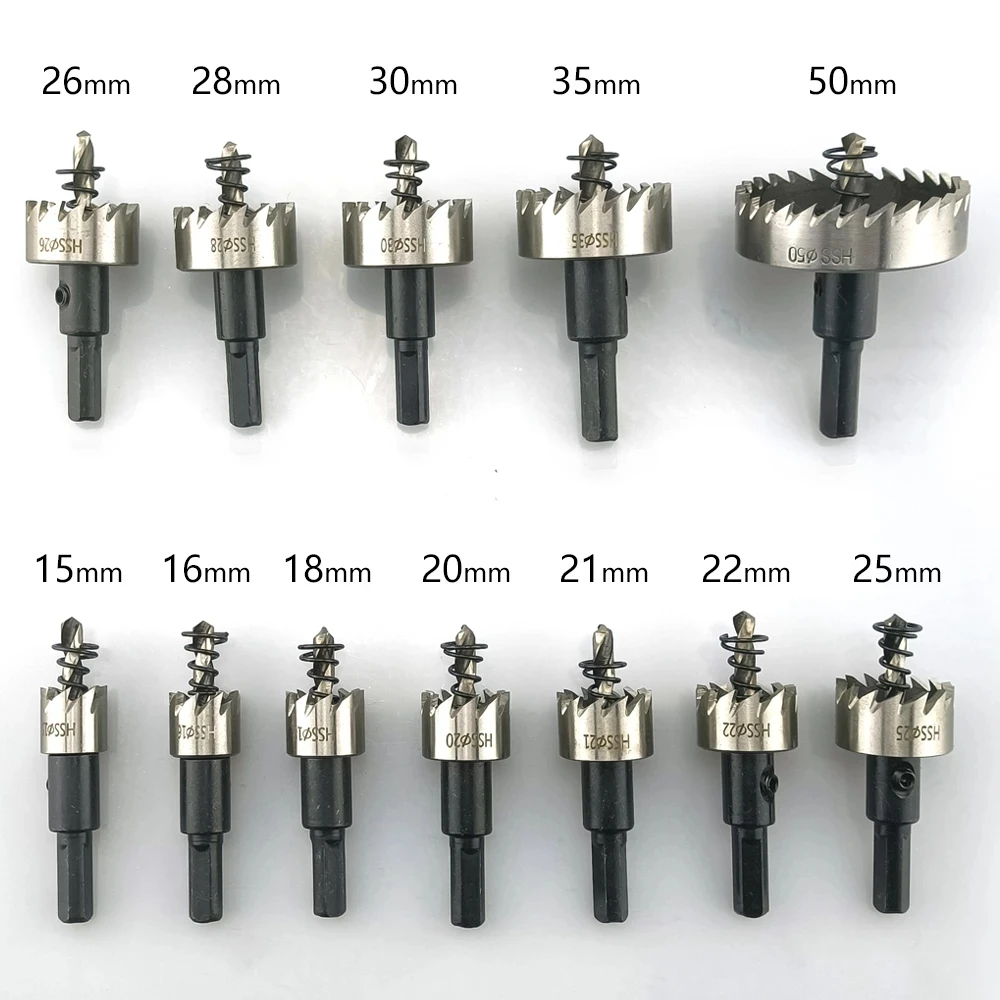 12 Pcs 15-50mm HSS Hole Saw Set High Speed Steel Drill Bit Drilling Crown for Metal Alloy Stainless Steel Wood Cutting Tool