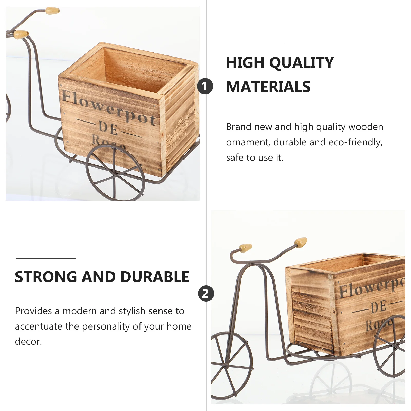 

Vintage Style Bike Flower Holder Creative Iron Plant Stand Wooden Ornament Eco-Friendly Home Decor Modern Vase Garden