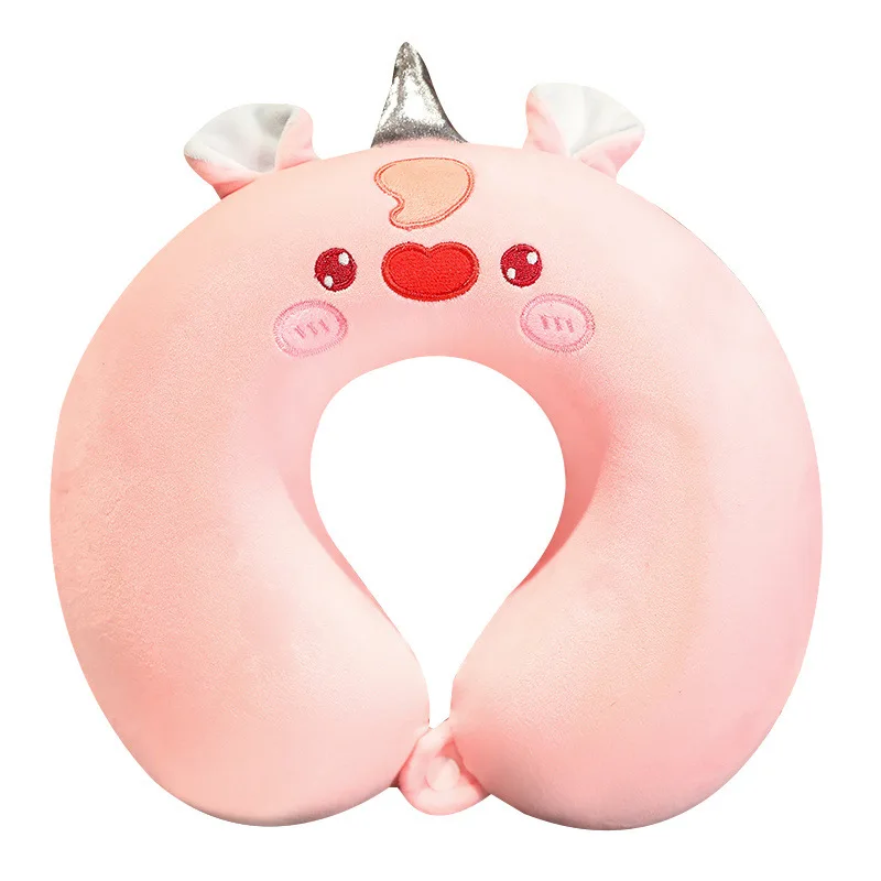 Portable Travel Neck Pillow for Sleeping U-Shaped Animal Unicorn Memory Foam Pillow Neck Support for Long Flights Cars Train