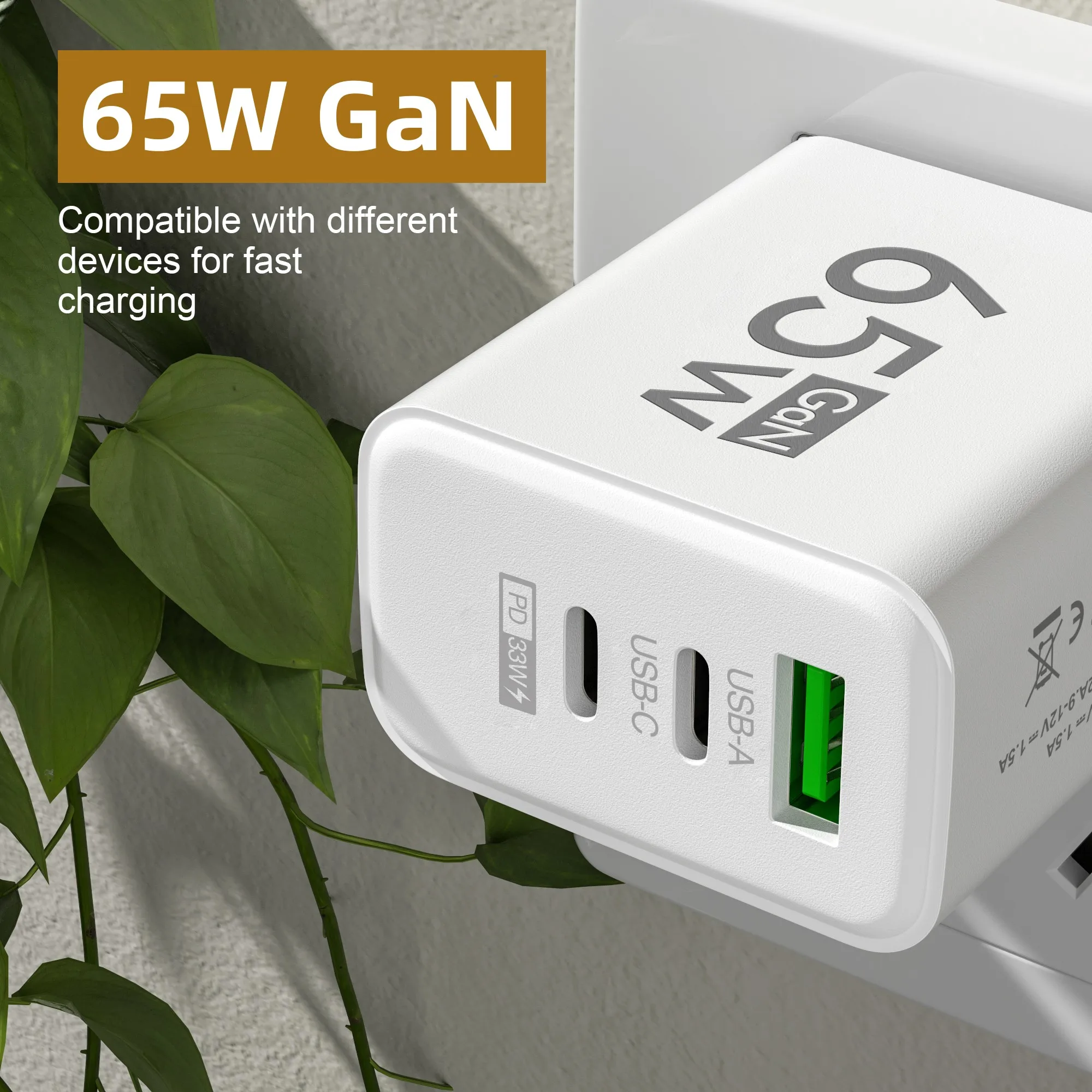 Cargador USB GaN de 65W, cargador de viaje 3,0 de carga rápida para iPhone 15, Samsung, Xiaomi, adaptador para teléfono móvil, enchufe UE y EE. UU.