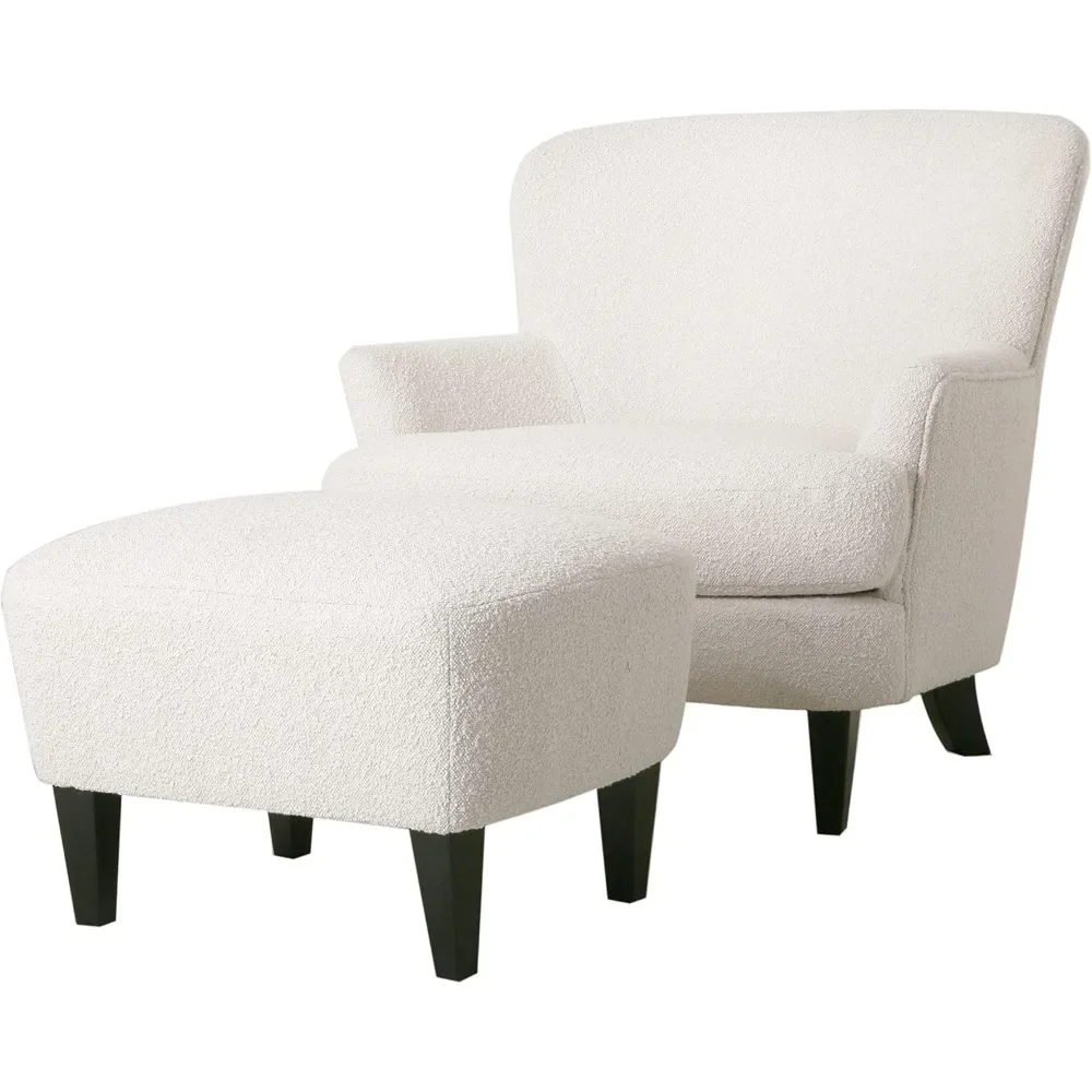 

Winnie Boucle Upholstered Wingback Club Chair and Ottoman Set, Birch Wood Legs, Living Room Accent Armchair with Footrest, Bedr