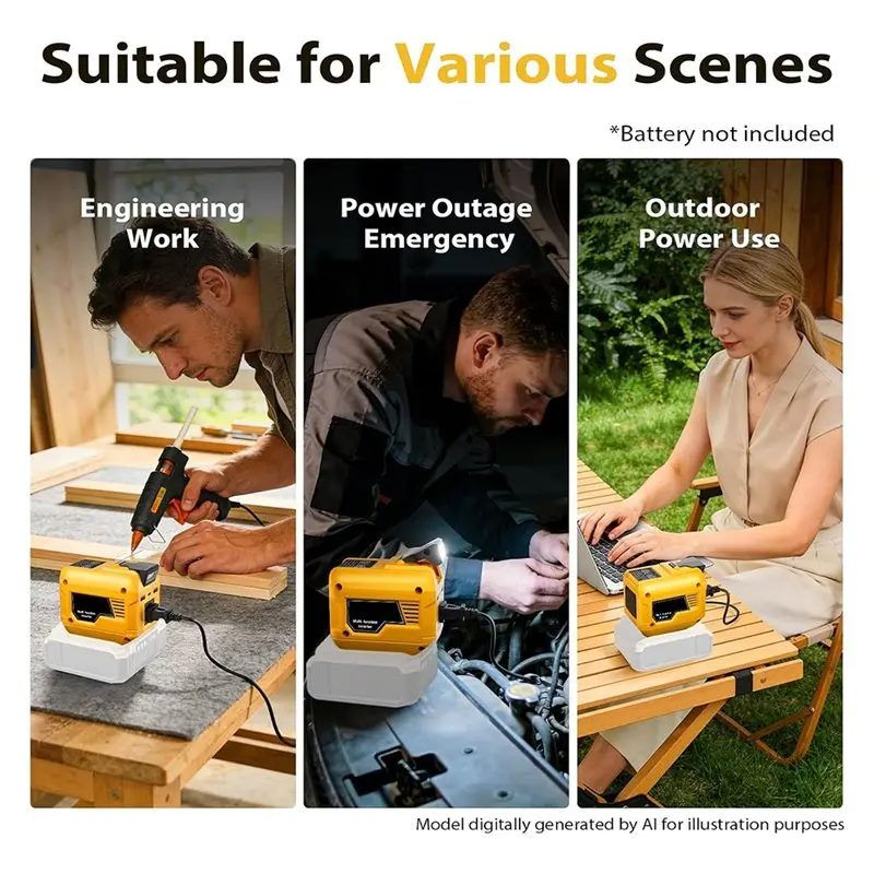 M11K-Portable For 20V Battery 250W Power Inverter Featuring 1 AC Outlet, 2 USB Ports, 1 Type-C Fast Charge Port(EU) EU Pl