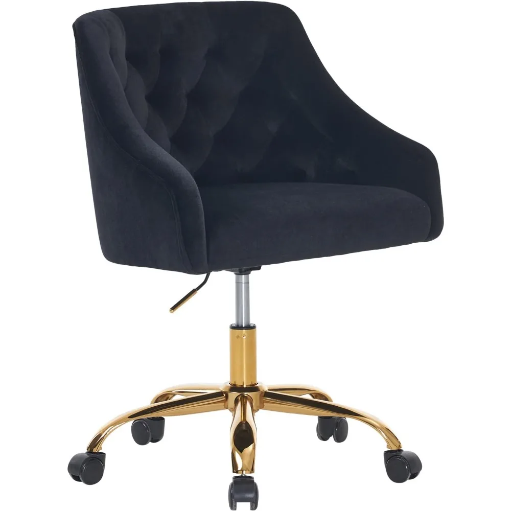 Silla de escritorio de oficina en casa, silla de oficina moderna de terciopelo, silla de ordenador ajustable en altura, silla de trabajo giratoria con respaldo medio tapizada