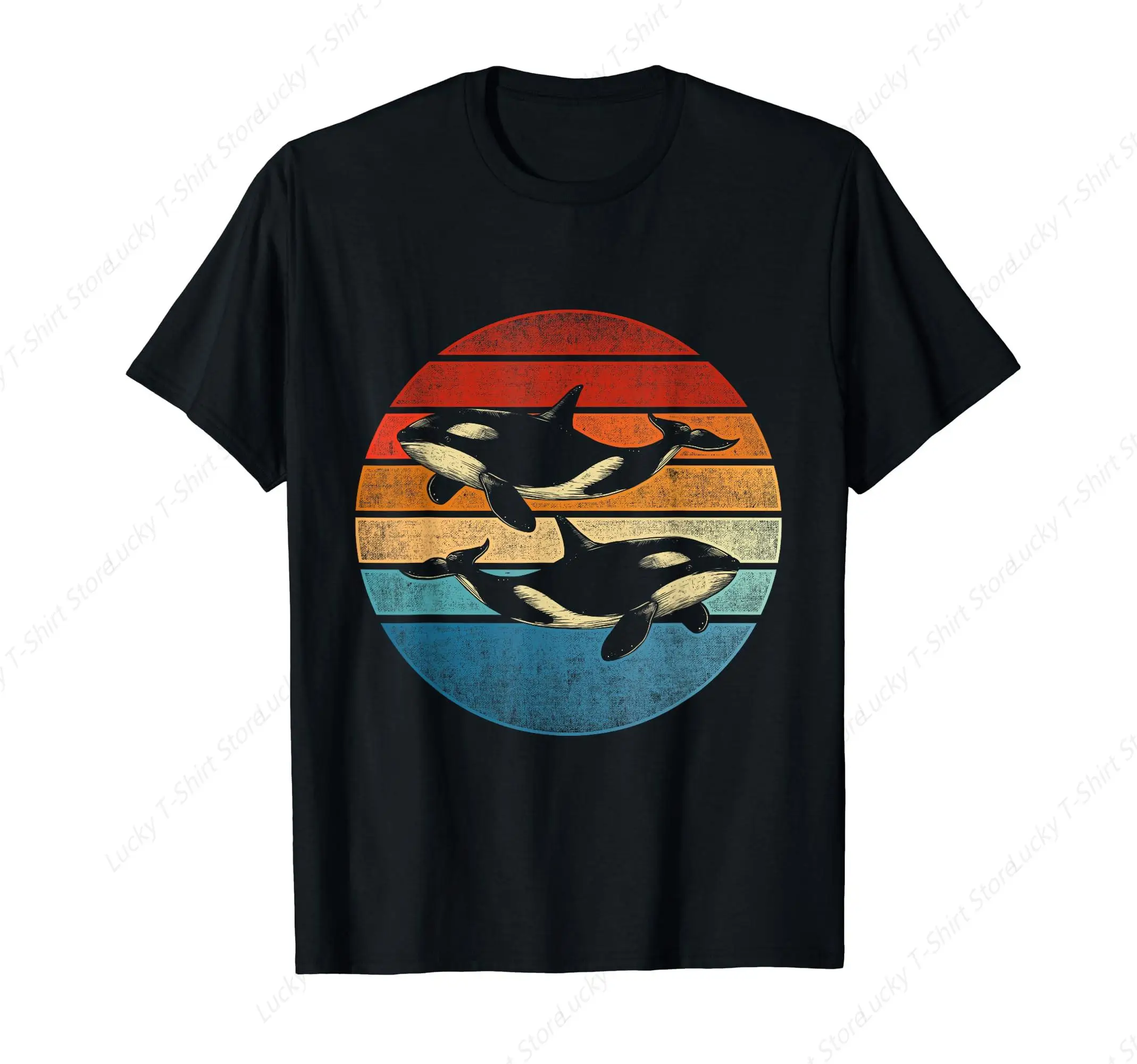 Retro Killer Whale Men‘s T-Shirt Soft Comfortable Easy to Wear Simple Practical not Easy to Shrink Durable Short Sleeves