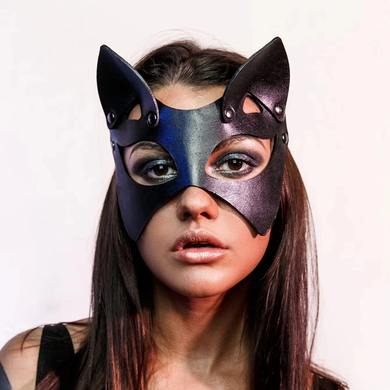 Red Black Pink Leather Cat Mask Women Sexy Half Face Bondage Gothic BDSM Masquerade Party Fancy Cosplay Accessories image 2