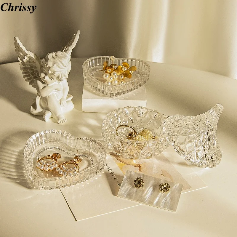 

Vintage Crystal Glass Jewelry Tray, Small Elegant Display for Earrings Rings, Delicate Photo Prop & Organizer