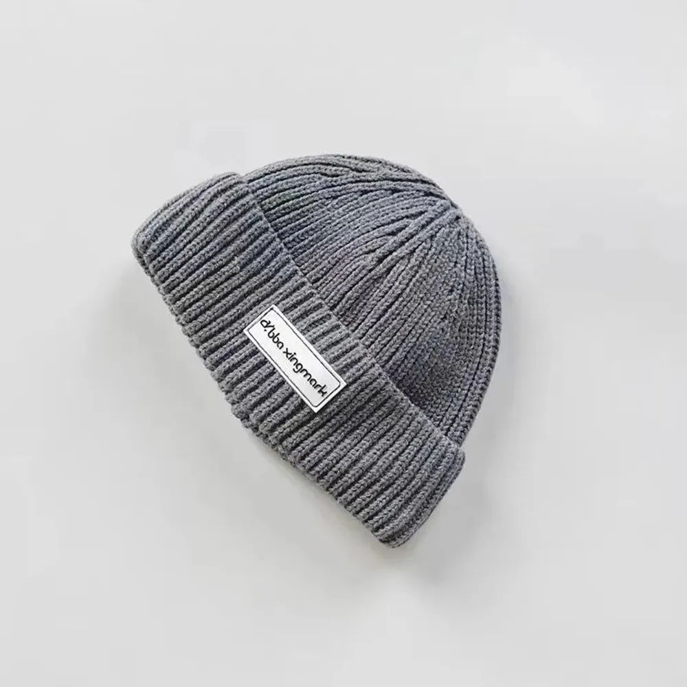 

Fashion Letter Label Beanie Cap Solid Color Windproof Woolen Pullover Cap Warm Winter Cap Autumn Winter