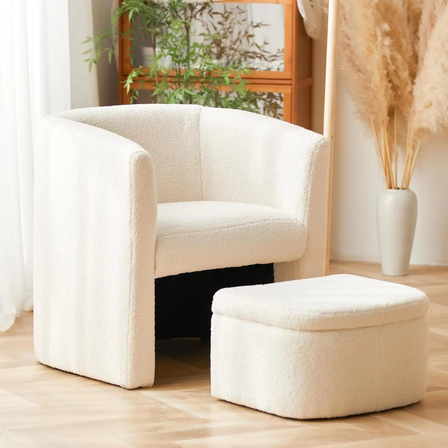 Colamy HY-H72-Cream Gestoffeerde Sherpa Accent Fauteuil, Set Van 1, Crème