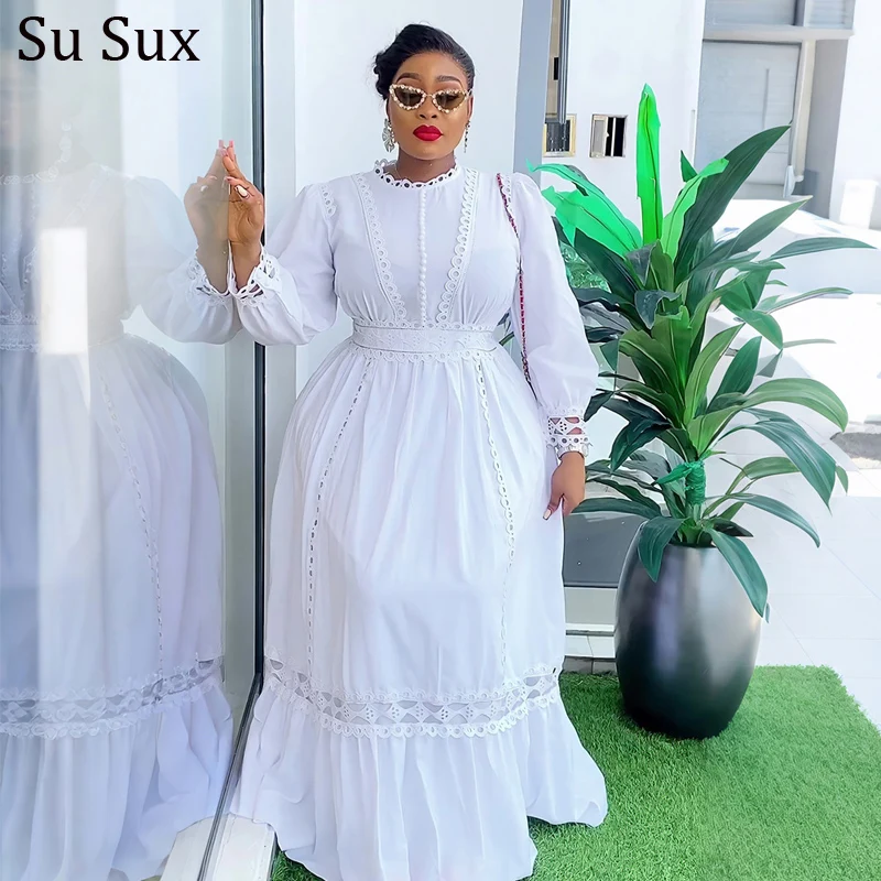 

African Dresses For Women Elagant Solid Long Sleeve High Waist Hollow Out Maxi Dress Africa Clothing Vestidos Robe Partyclub