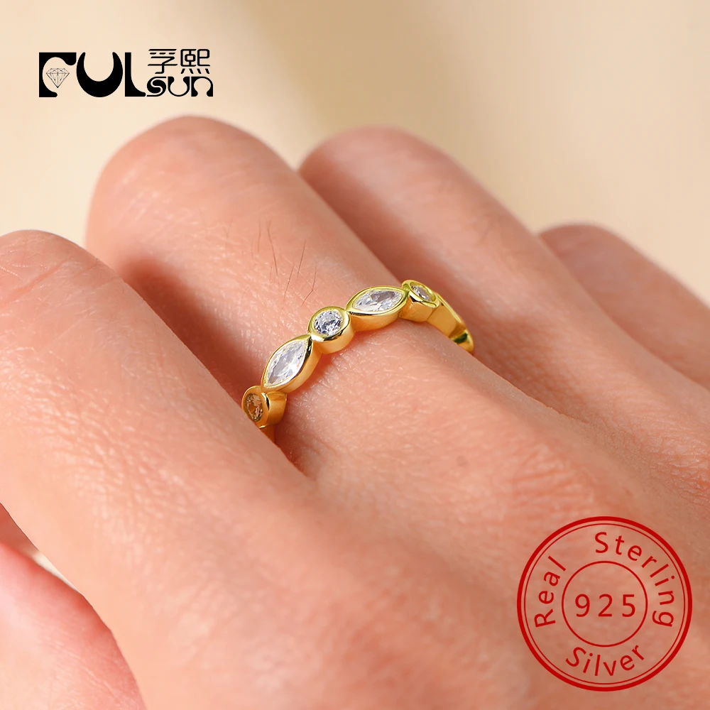 

925 Sterling Silver 14k Gold Plated Stacking Zircon Ring for women jewelry