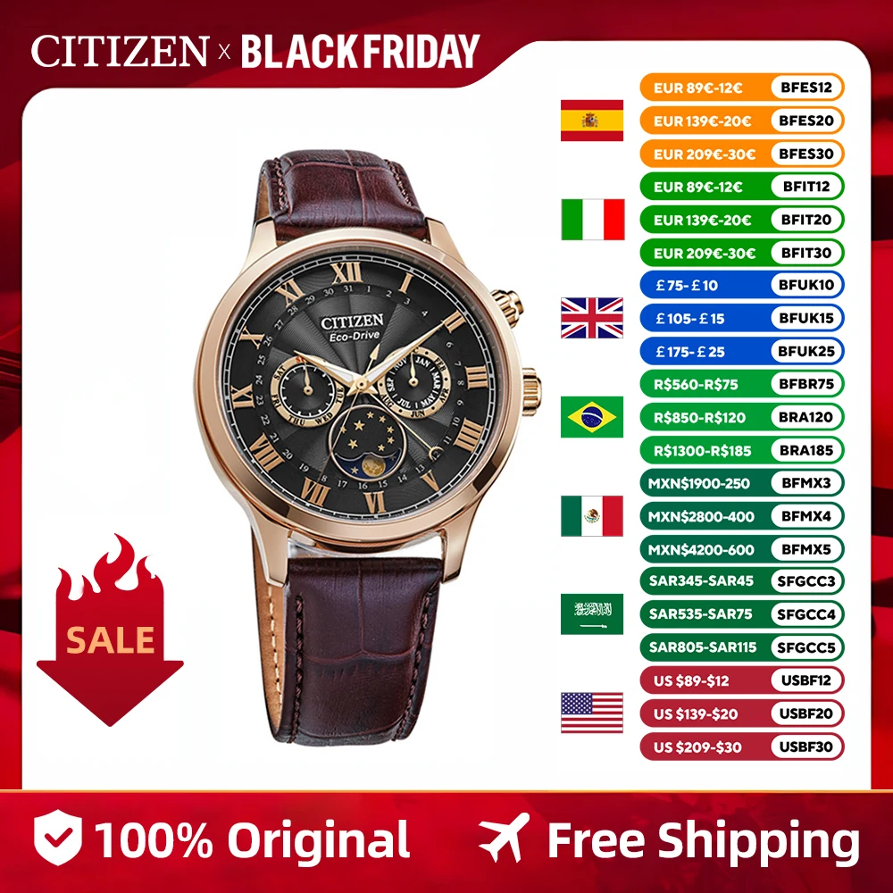 CITIZEN Original Japanese watch Eco-Drive Business  leisure Leather strap Men's Watch AP1059-19E