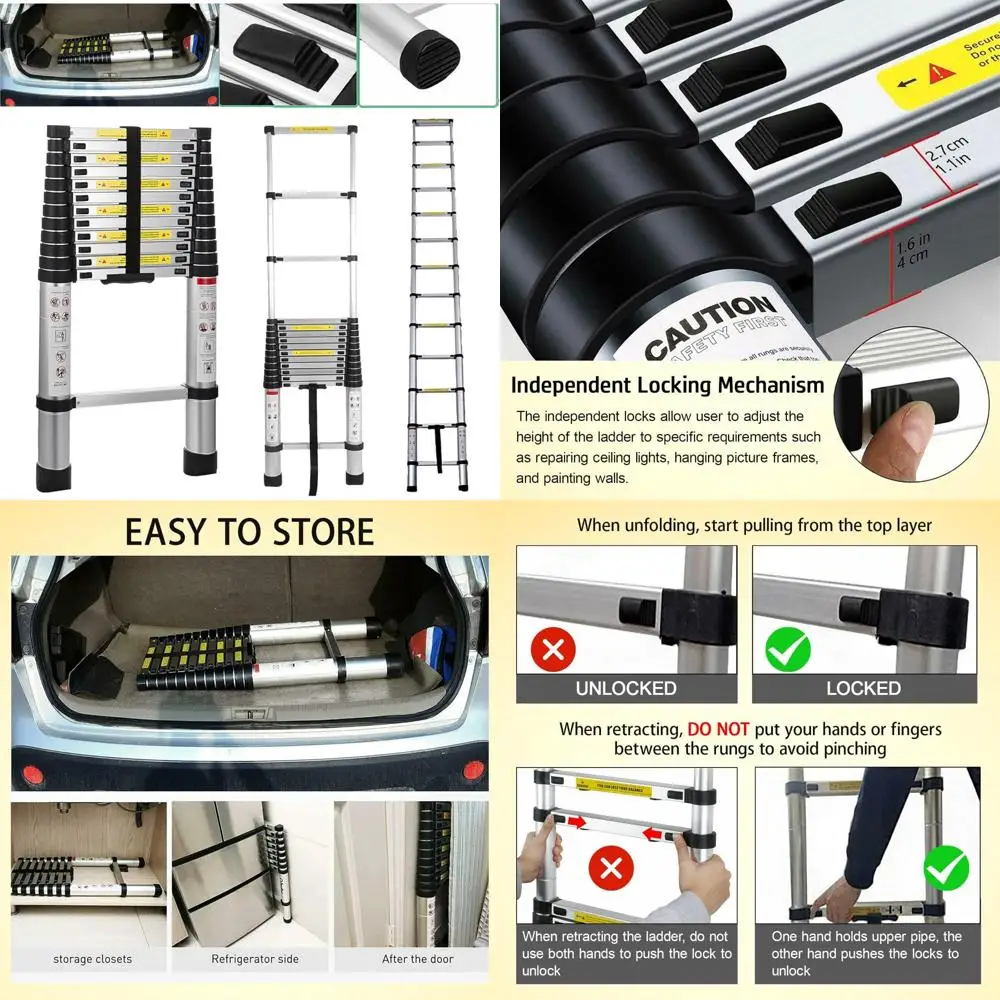سلم تمديد من الألومنيوم قابل للطي - سلم تصغير خفيف الوزن للمركبات الترفيهية والوصول العليمي والمزيد #1