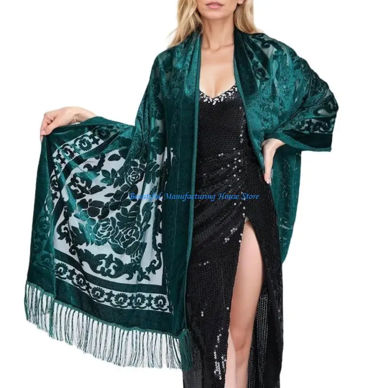E56A Women's Shawl Cheongsam Fringed Shoulder Wrap Traditional Chinese Neckerchief Scarf for Air Conditioning Rooms