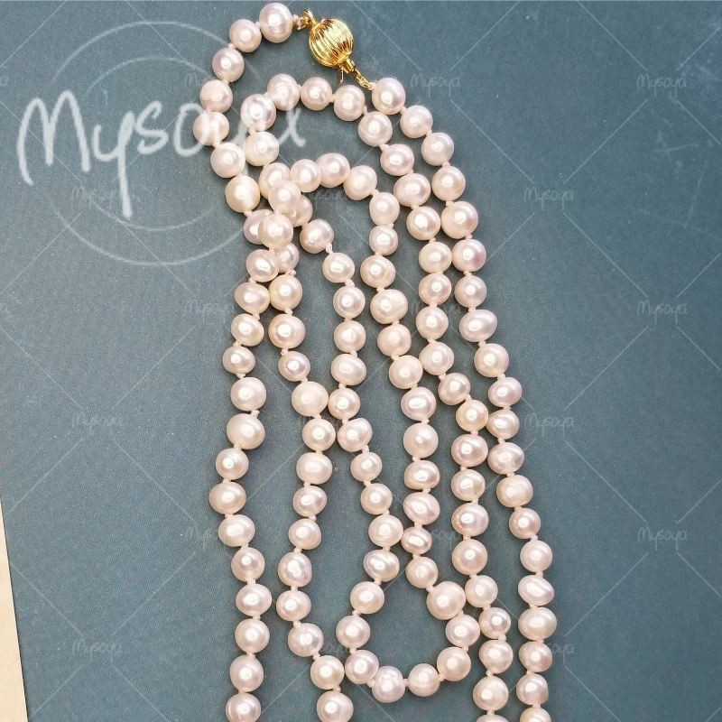 

MYSOYA 6-7mm White Freshwater Pearl Long Necklace, Suitable for Party/Birthday/Wedding/Mother's Day/Father's Day Gift A0764
