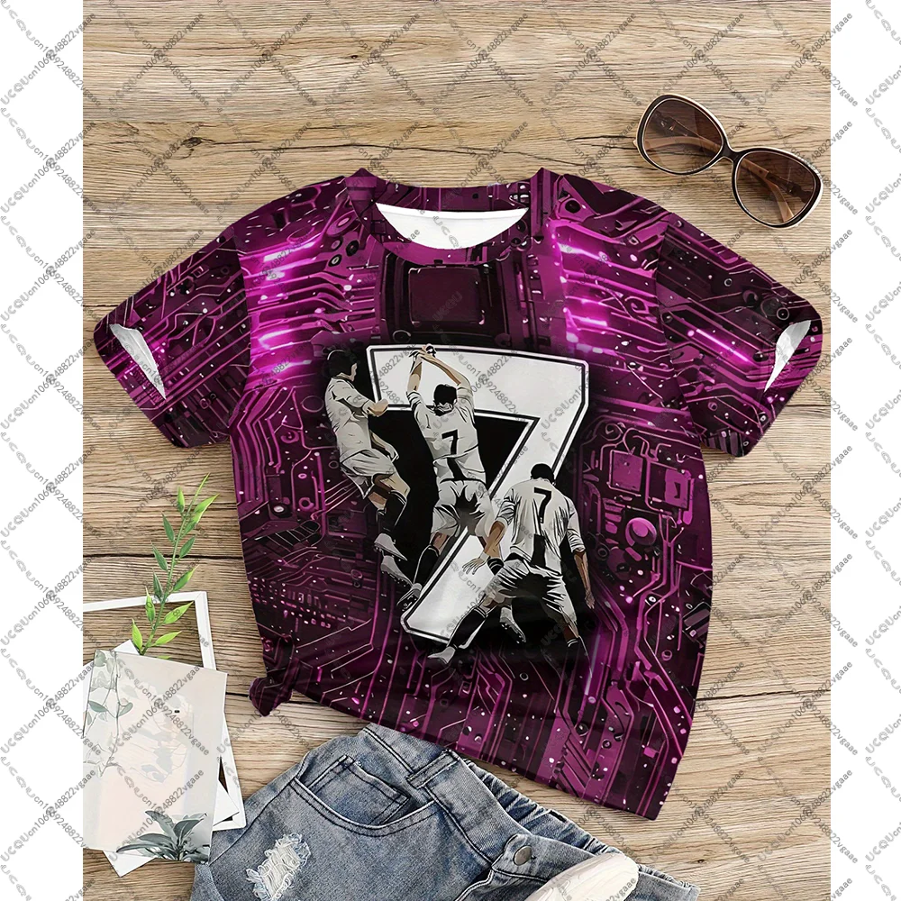 Nuova maglietta da calcio regalo per bambini Top Circuito da calcio Asciugatura rapida Ragazze Ragazzo Fan T Shirt Abbigliamento sportivo da esterno Felpa Casual Ronaldo 7