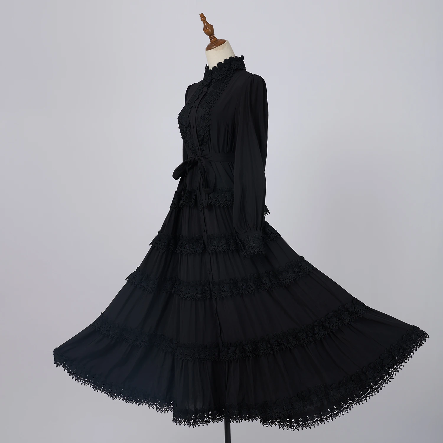 女性のためのレースのイブニングドレス,フリル,刺embroidery,ランタンスリーブ,ベルト,イブニングドレス,スタンド,休暇,秋