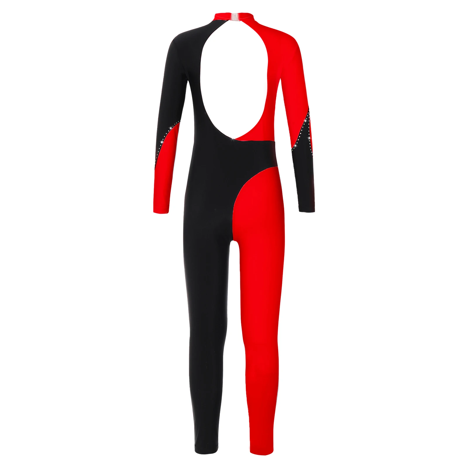 Kids Girl Long Sleeve Rhinestone Full Body Unitard Costume Gymnastic Clothes Bodysuit Jumpsuits Ballet Leotard Skating Dancewear