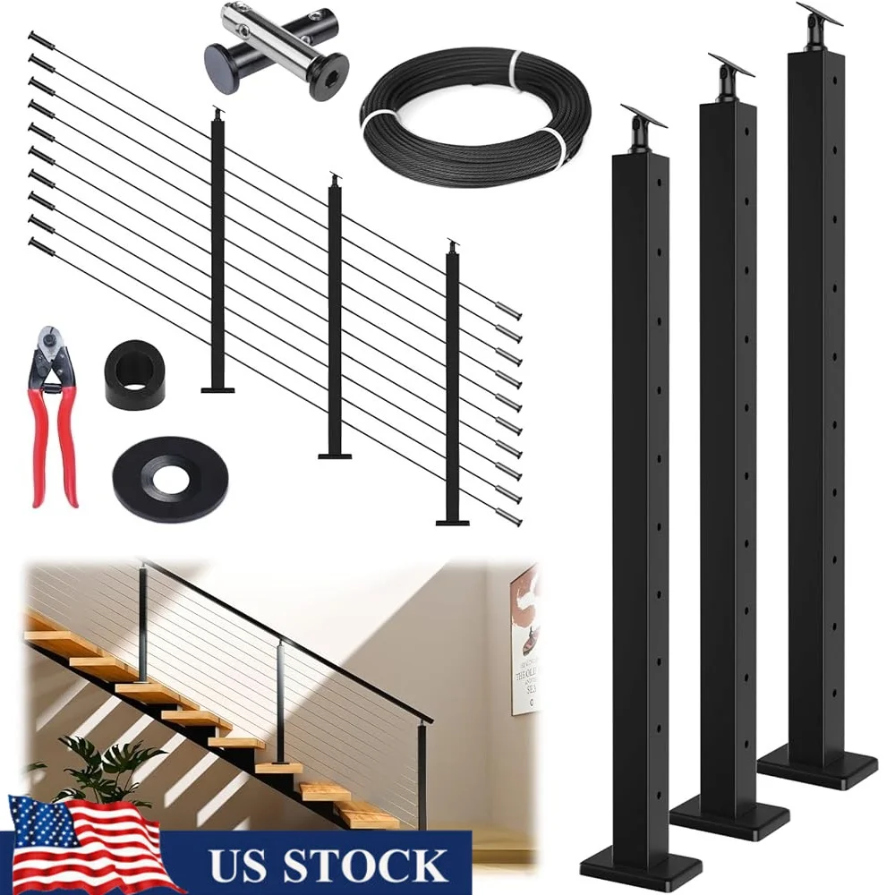

10-15ft Complete 36 Stair Cable Railing Post Kit Modular 3Pack Posts Swageless Design Easy Installation Rust Resistant Stainless