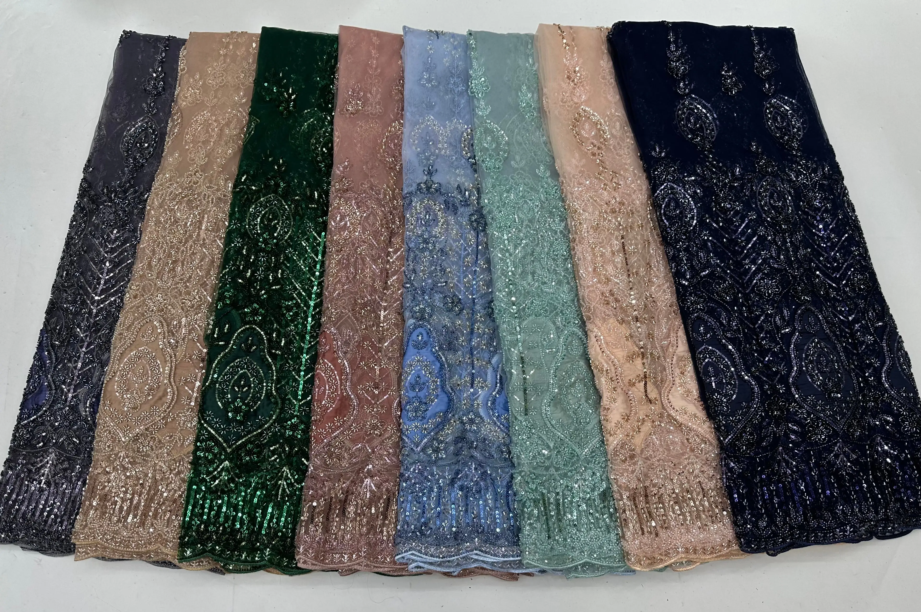 Blue African Groom Sequins Lace Fabric 2026 High Quality Heavy Beads Embroidery French Tulle Lace for Wedding Dresses Sew 2011