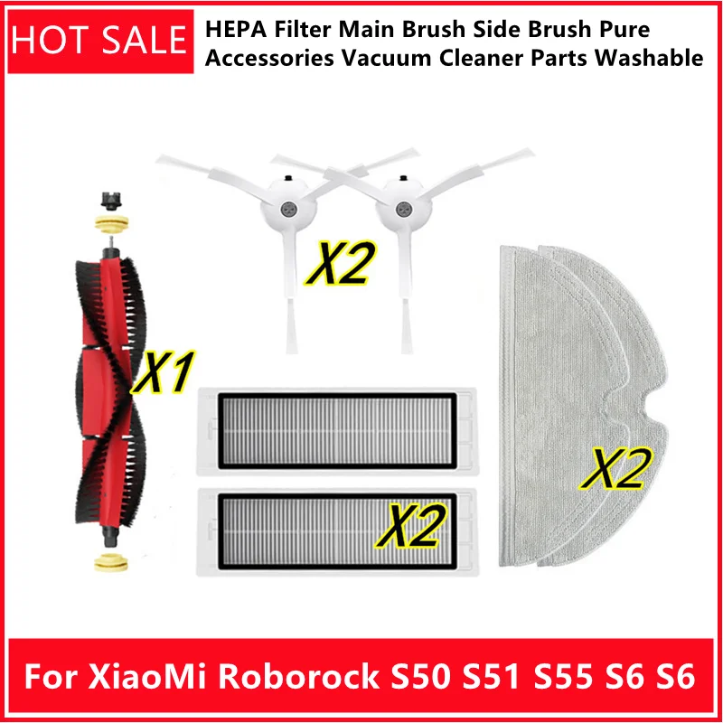 HEPA 필터 XiaoMi Roborock S50 S51 S55 S6 S6 용 메인 브러시 사이드 브러시 순수 액세서리 진공 청소기 부품 세척 가능