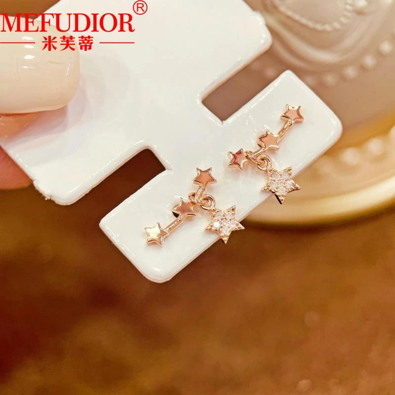 

18K Rose Gold Stud Earrings for Women Inlay Diamond Star Hanging Earring 12mm Wide High Quality Luxury Couple Party Jewelry Gift