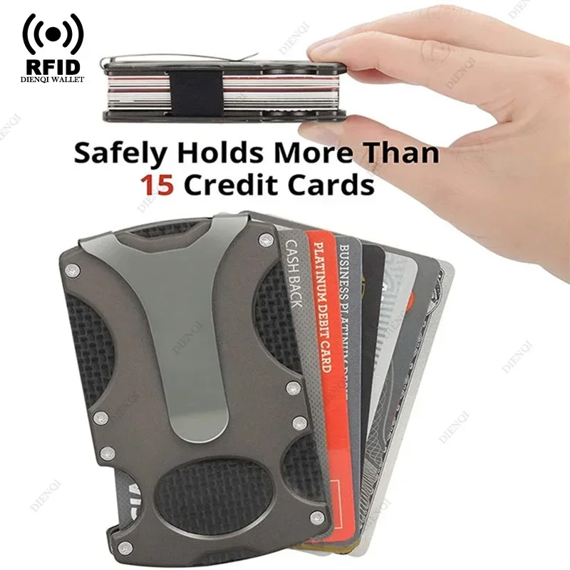 ที่ใส่บัตรเครดิตแบบป้องกัน RFID สำหรับผู้ชาย ที่ใส่บัตรประชาชน กระเป๋าสตางค์มินิมอลสุดหรูสำหรับผู้หญิง คลิปหนีบบัตรอะลูมิเนียมป้องกันการโจรกรรม ของขวัญสำหรับสามี