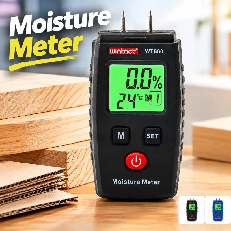 WT660 Digital Wood Moisture Meter HD LCD Detector Gauge Test Water Ratio for Timber Construction Stuff Paper Sheets Carton