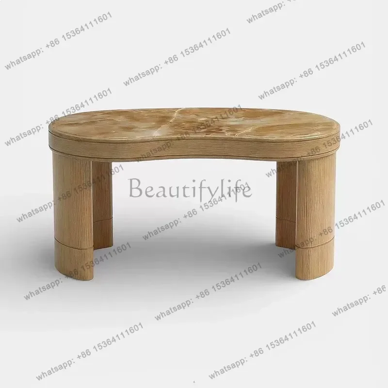 YJ Italian Irregular Solid Wood Desk Creative Designer Living Room Office Desk Marble Top Writing Table