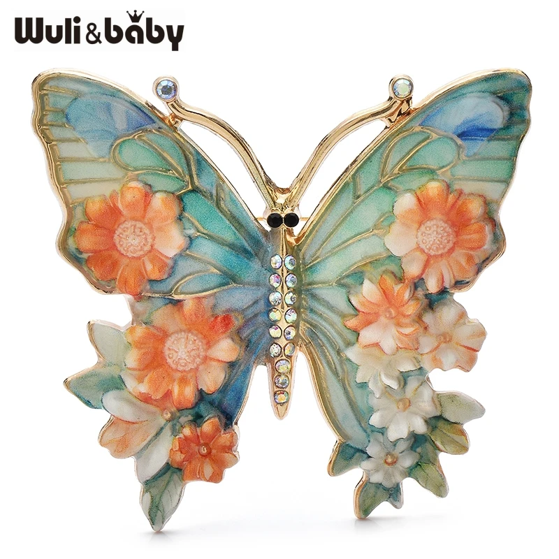 Wuli&baby 빈티지 큰 꽃 나비 브로치 5색 아름다운 곤충 브로치 여성 의류 핀 선물... - 3
