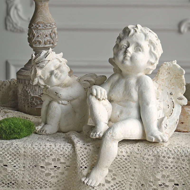 Vintage Resin Angel Figurine-Distressed European Style Desktop Decor, Photography Prop, Home Decoration Gift for Birthday