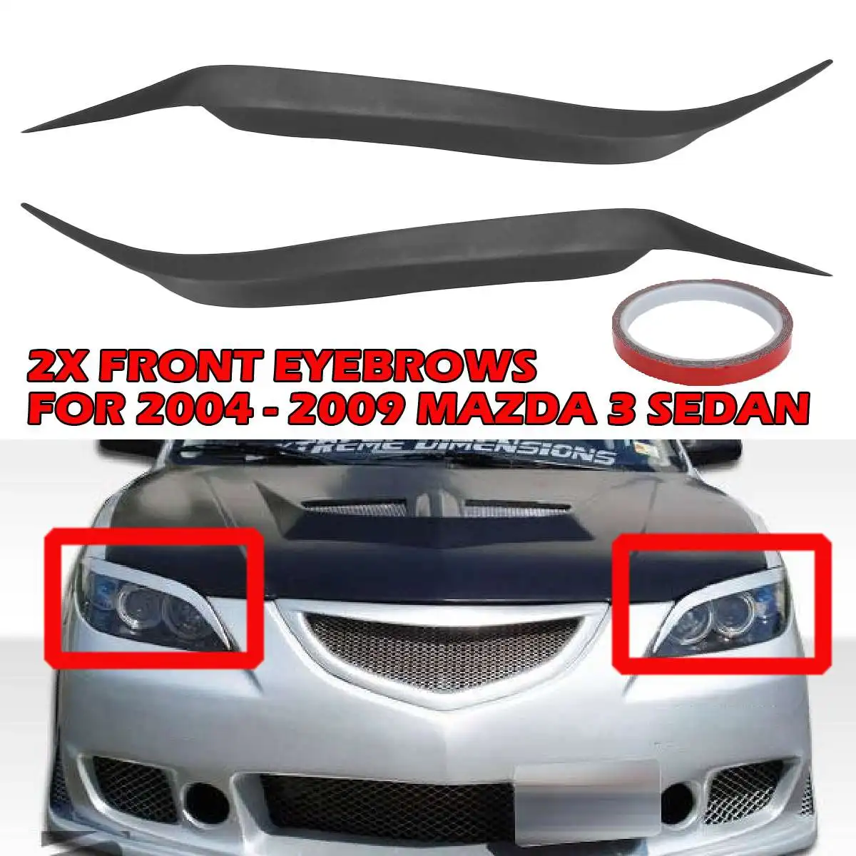 2pcs Resin Eyelids Front Eyebrows Front Headlight Light Brows Trim Front Fog Light Lamp Cover for MAZDA 3 SEDAN 2004-2009