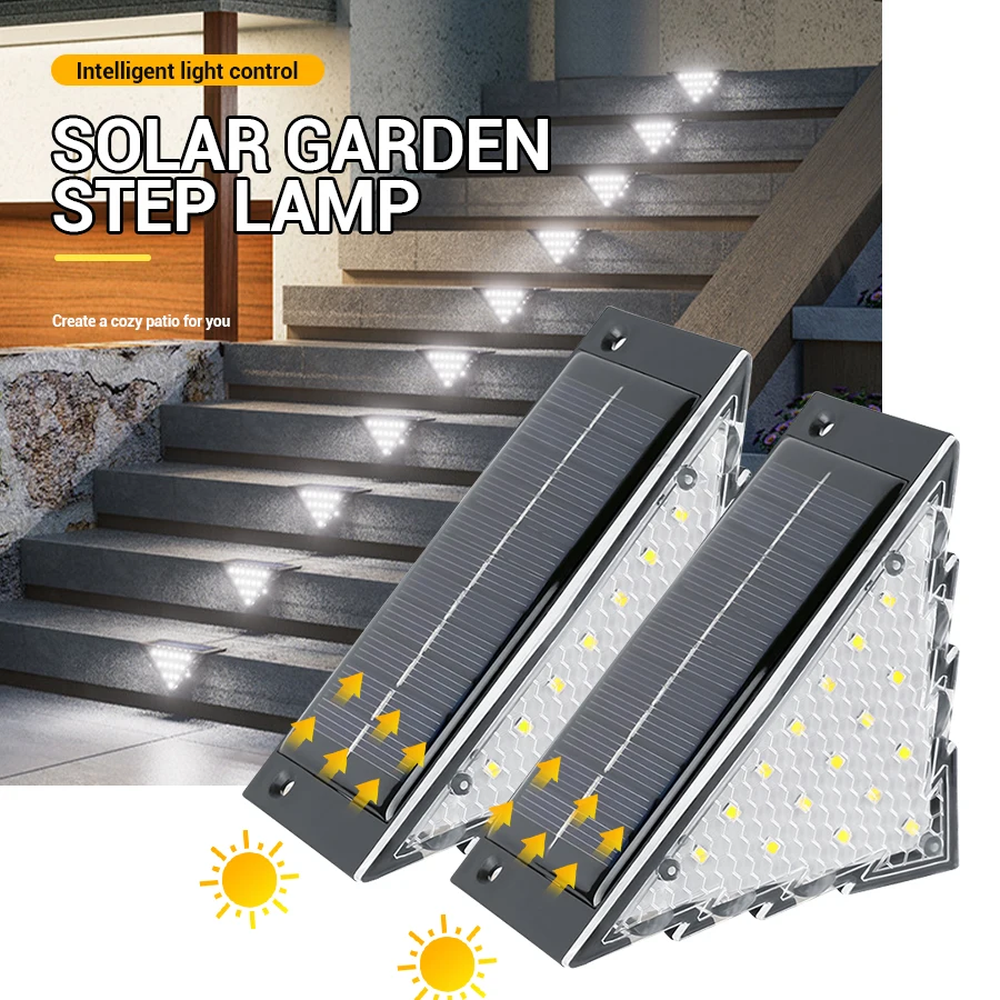 Outdoor Solar Step Lamp Two-tone Triangle LED Lights Waterproof Auto on Decoration Deck Lantern for Patio Yard Driveway Porch