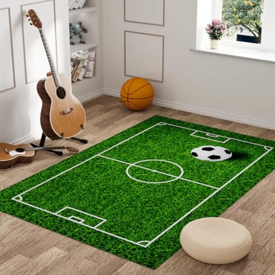 

Soccer Field or Football Field Pattern Area RugModern Flannel Microfiber Non-Slip Floor Mat Carpet