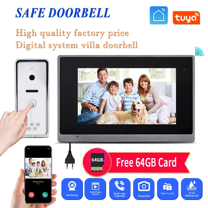 

Network Cable Cat5 / Cat6 Connection Tuya Wifi Monitor For IP Video Intercom System Remote Control By Phone Visual Doorbell