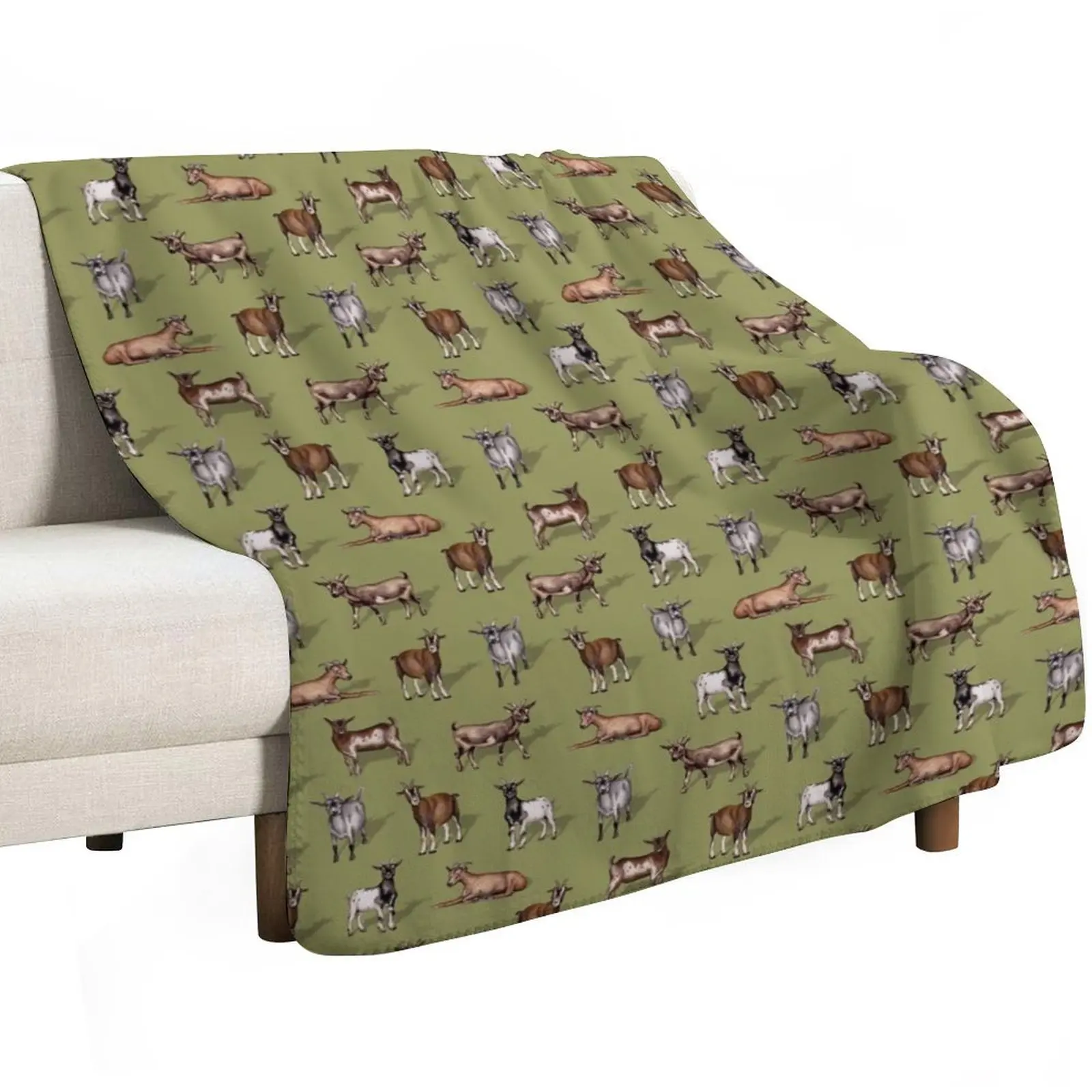 Tiny Goats on Green - Goat Herd Pattern Throw Blanket Thermals For Travel Flannel Fabric Decoratives Sofas Stuffeds Blankets