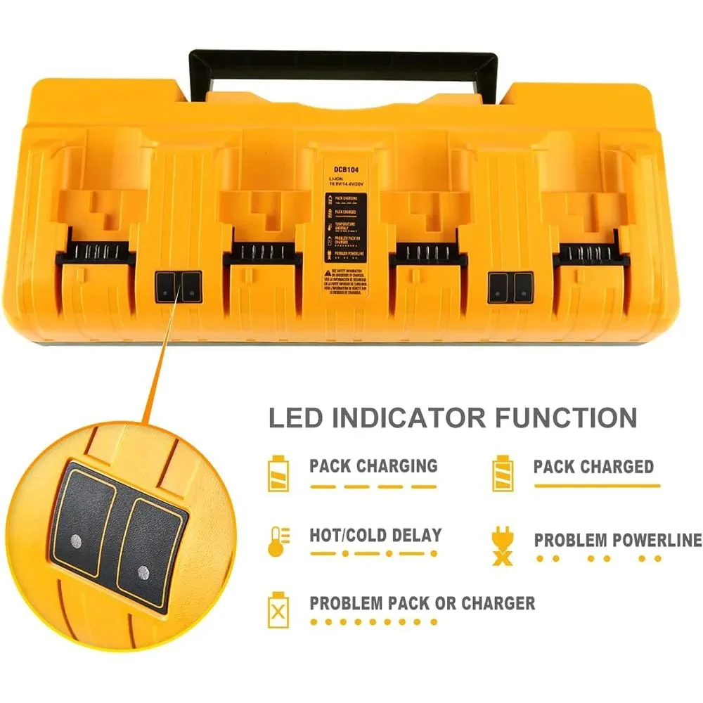 NEUES DCB104 Li-Ionen-Akkuladegerät mit 4 Anschlüssen und 3A Stromstärke für DeWalt 10,8V 12V 14,4V 18V 20V FlexVolt 20V 60V DCB127 DCB105 DCB118 – Detail 4
