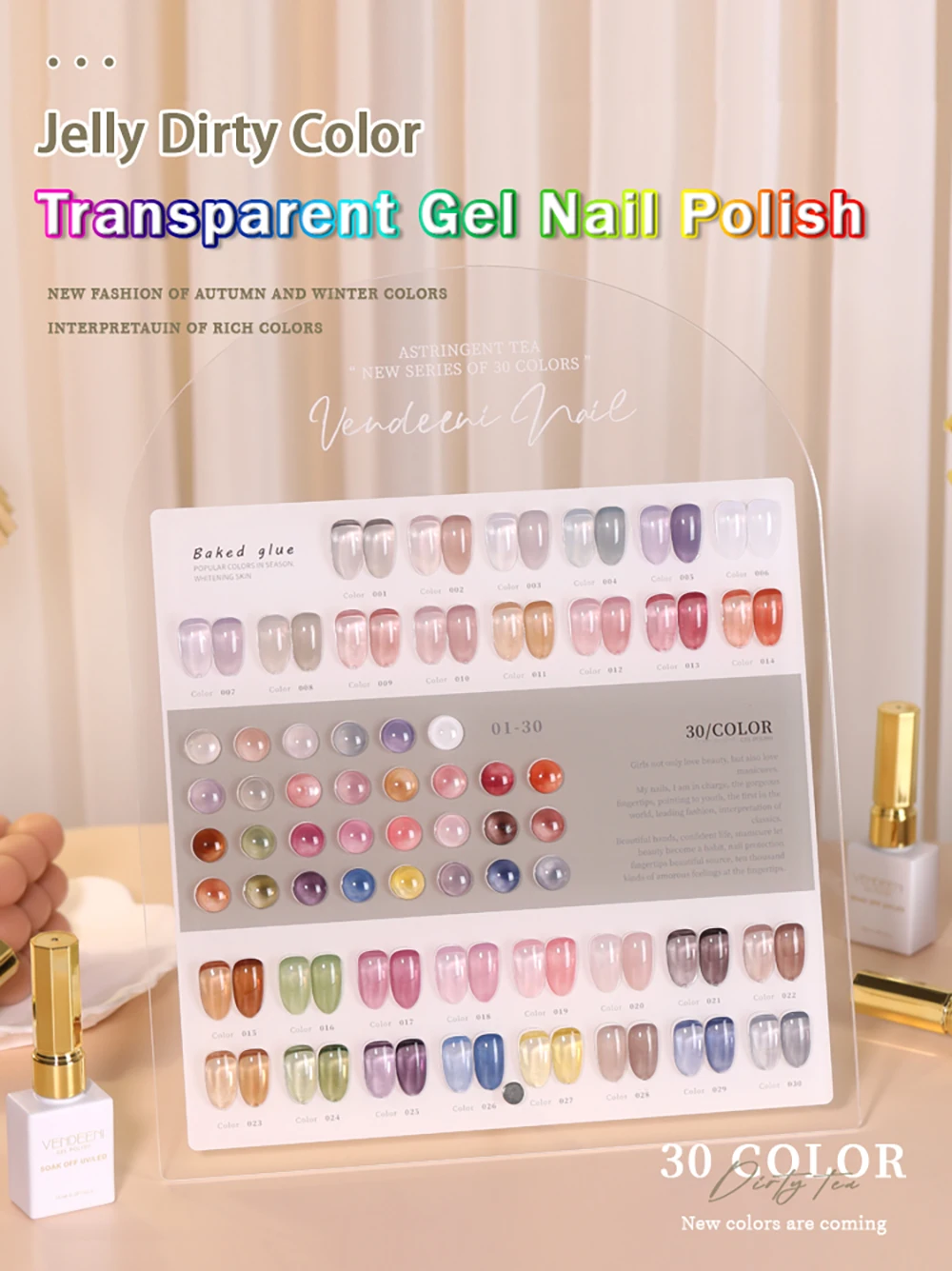 Vendeeni 30 Farben/Set Jelly Transparenter Gel-Nagellack UV Soak-Off Gel-Lack Nude Pink Hautfarben Gel-Lack mit Display – Detail 1